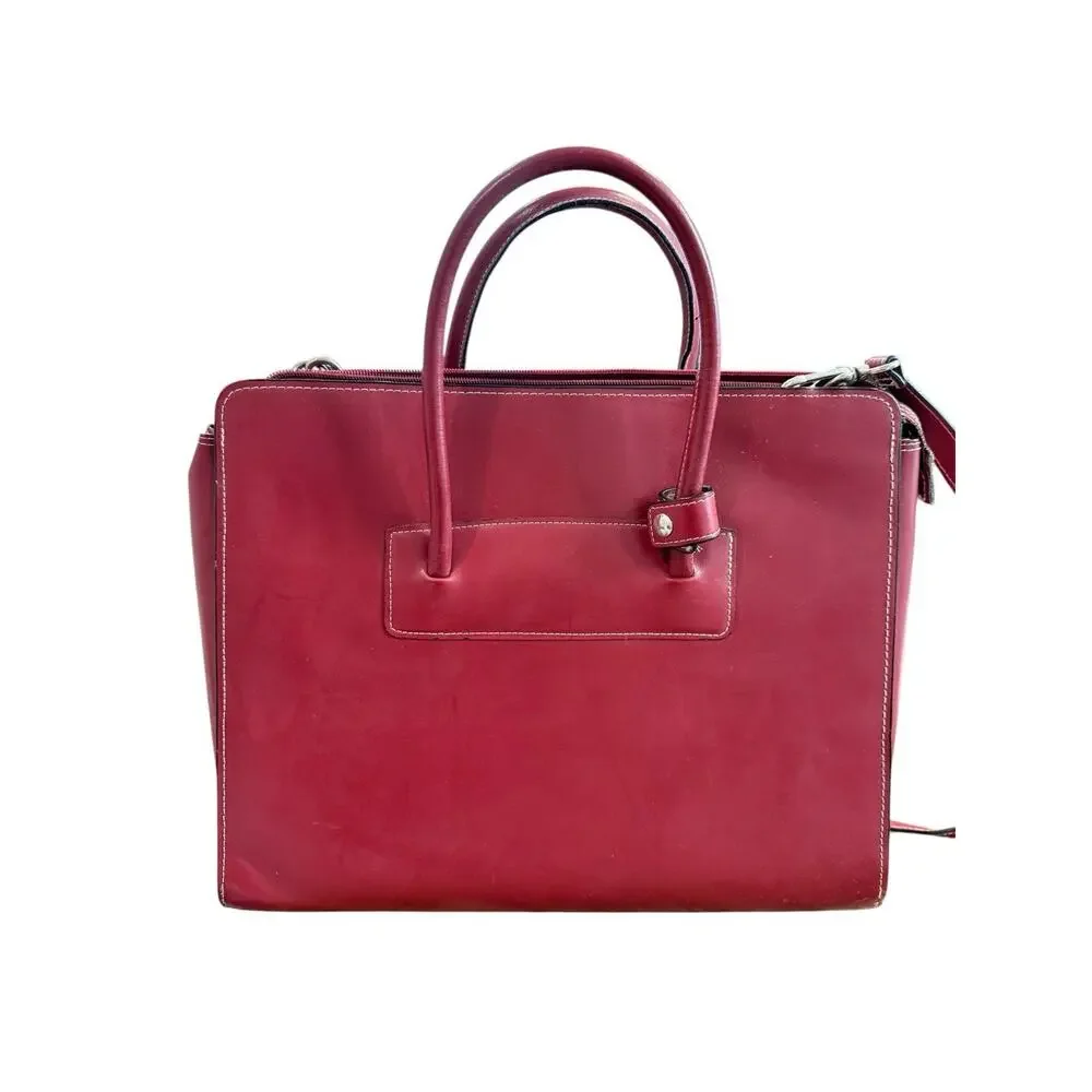 McKlein LakeForest 1 Leather Ladies Laptop Briefcase Red CarryOn Messenger Bag